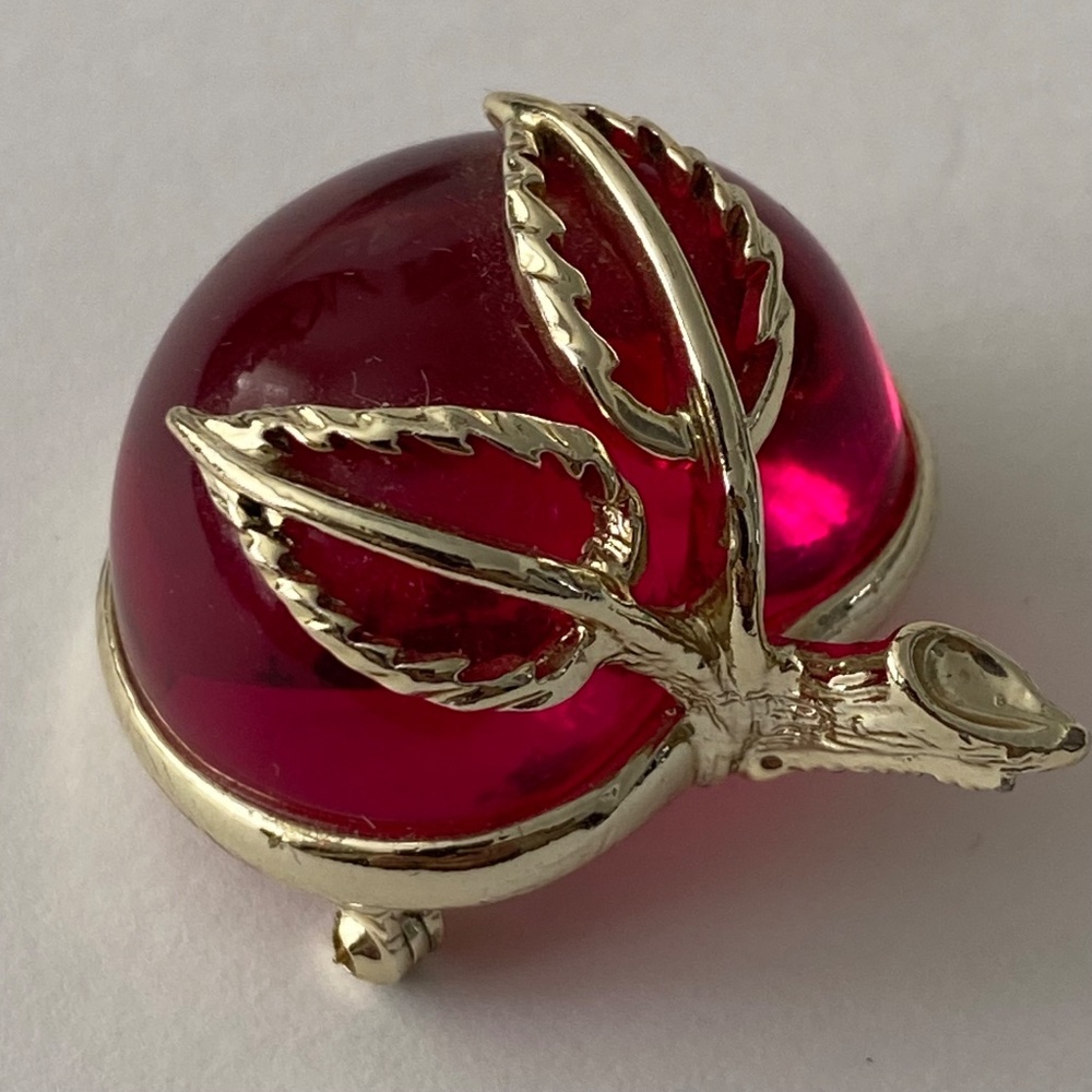 Vintage Sarah Coventry lucite pink apple jelly belly gold tone brooch pin back - Picture 7 of 10